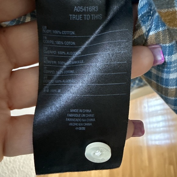 Men's Volcom Plaid Flannel Long Sleeve Shirt Size Medium Blue Gold Fall Hike EUC - Picture 5 of 8